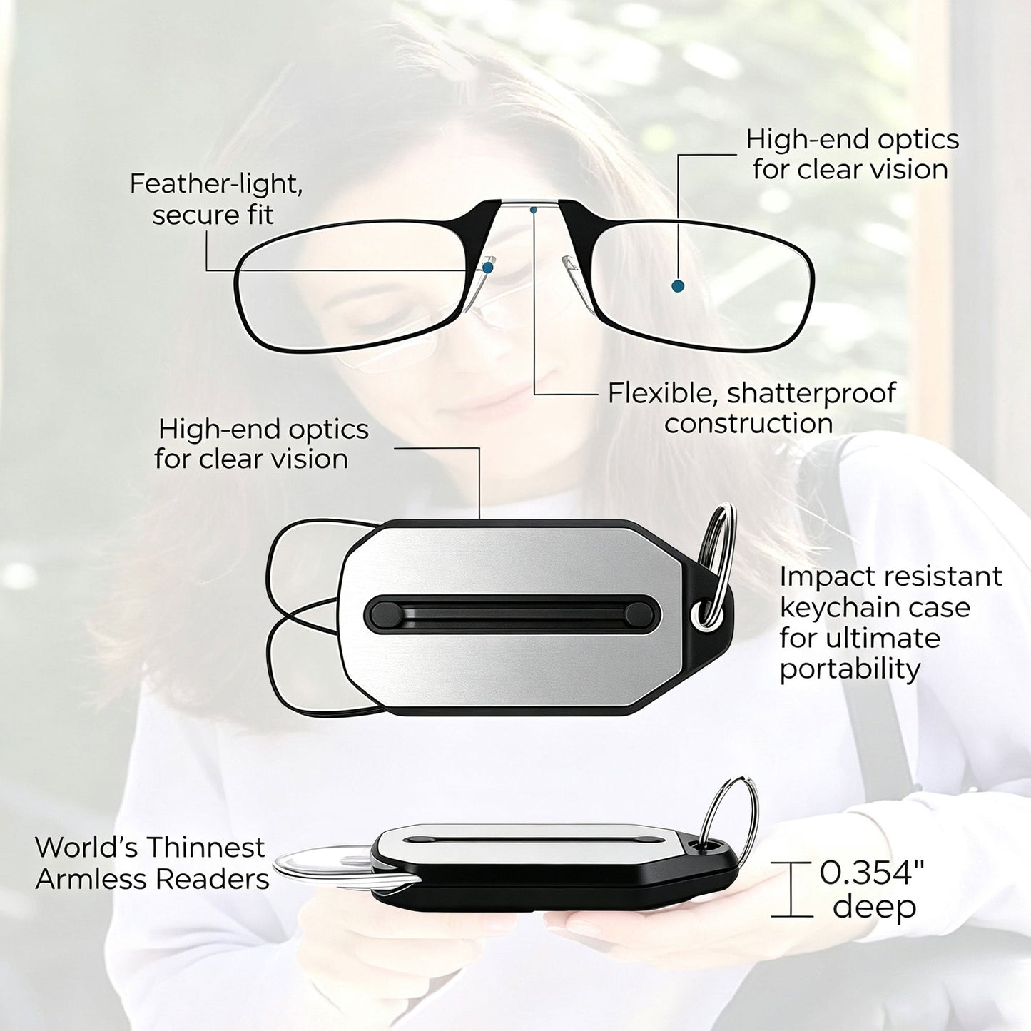 Ultralight Reading Glasses | Black And Red Frames, Multiple Prescription Options Available